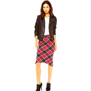 Free People Red Plaid Pencil Skirt